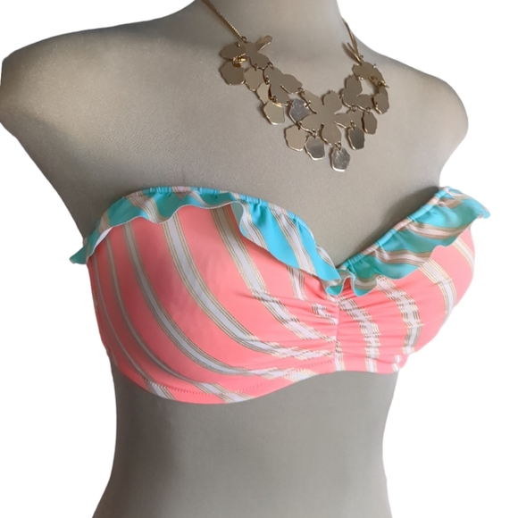 VICTORIA'S SECRET  Pink Green& White Gorgeous Bikini Top Size 34DD. - Picture 8 of 12